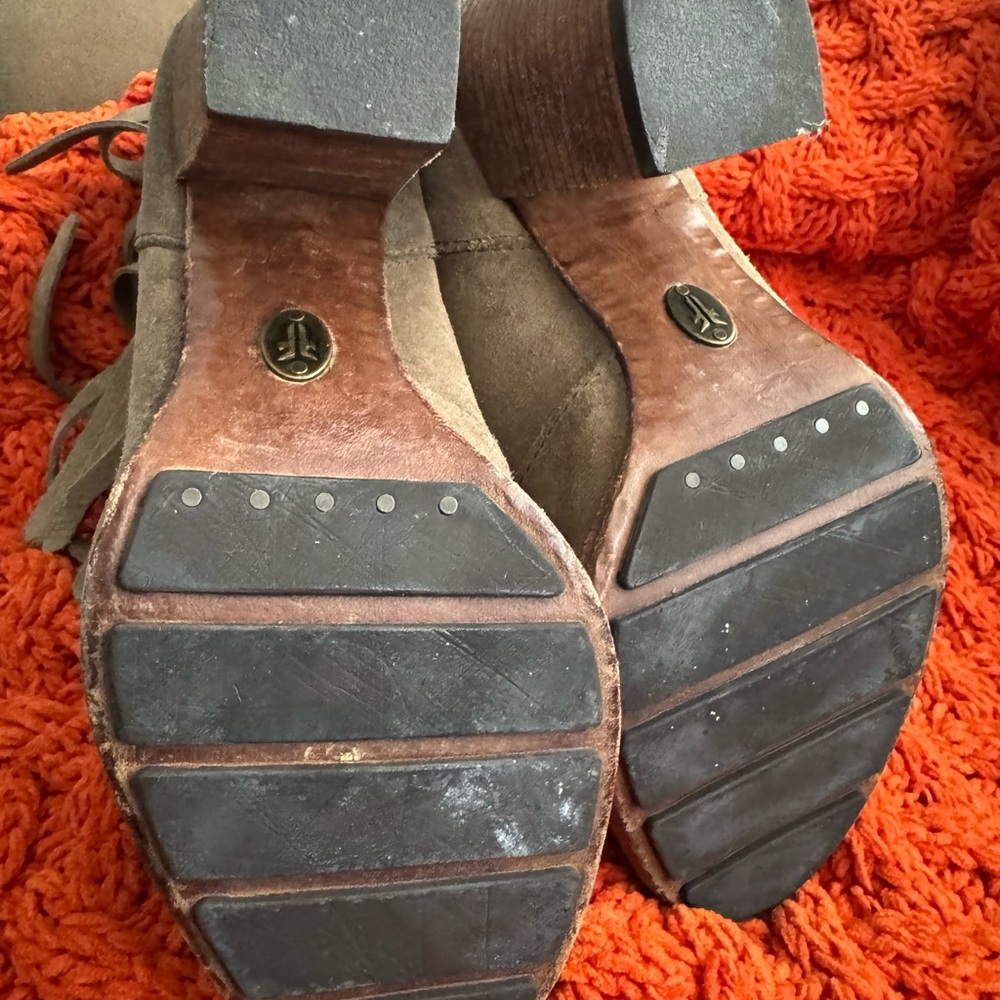 Frye Olive Fringed Heeled Boots - Picture 4 of 5